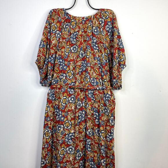 Faherty Carmel Linen Blend Belted Midi Dress Red Desert Bloom Flowy Classic XXL - Picture 12 of 17